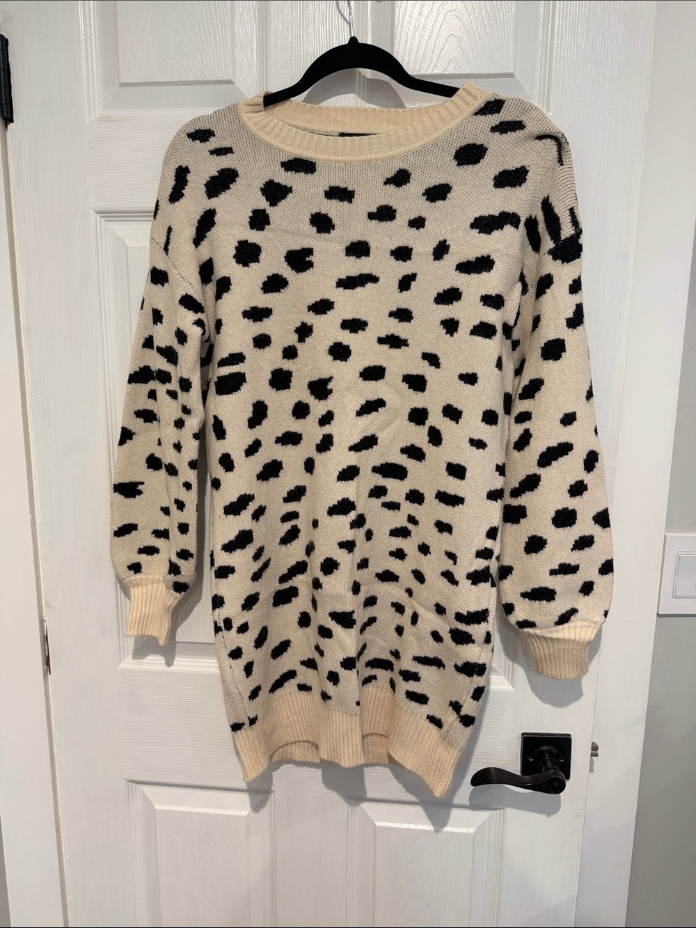 Cozy Cream Leopard Print Sweater Dress- Long Sleeve size medium